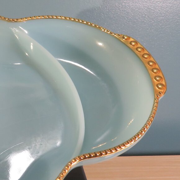 Vintage Fire King Delphite Blue and Gold Glass Oven Dish - Picture 2 of 9